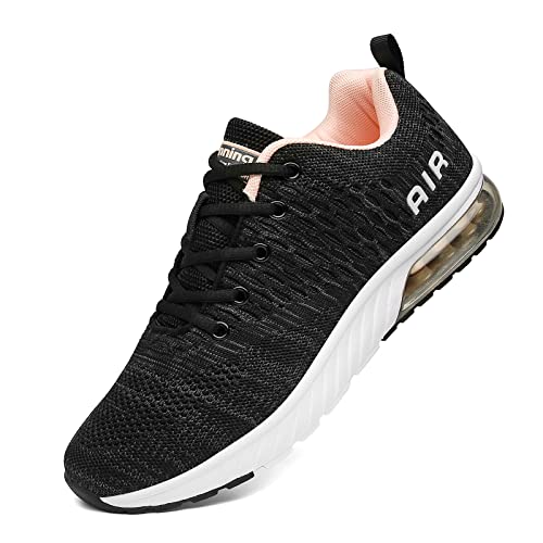 Women Men Running Shoes Sports Trainers Air Cushion Shock Absorbing Casual Walking Gym Jogging Fitness Athletic Sneakers, 7 UK 40 EU, Fa1 Greypink
