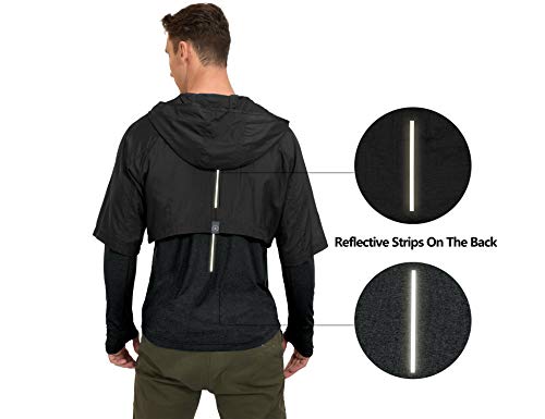 Little Donkey Andy Men's 2 in 1 UPF 50+ Packable Hoodie Jacket with Long Sleeve Lightweight Quick Dry Shirt for Running Fishing Hiking Black M