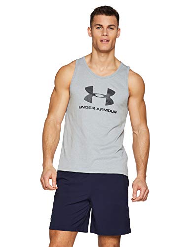 Under Armour mens Sportstyle Logo Tank, Vest with Soft Feel and Loose Cut, Sleek Sleeveless T-Shirt with Graphic Design, Grey, L