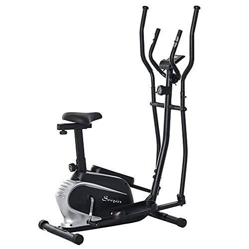 HOMCOM Magnetic Elliptical Cross Trainer Cardio Fitness Workout Elliptical Machine Exercise Bike Trainer with Flywheel & LCD Digital Monitor Display Phone Holder, for Home Office Gym Black