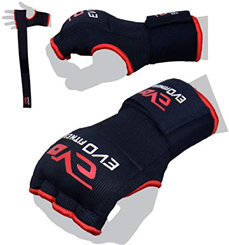 EVO Fitness Elasticated GEL Inner Gloves Boxing Bag Hand Wraps MMA Grappling UFC (Large/XL)