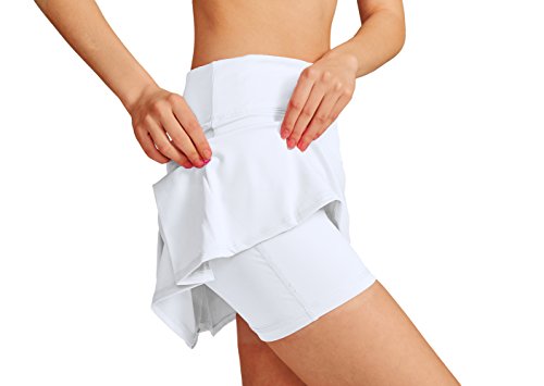 Westkun Women's Basic Golf Underneath Short Skort Black Ladies Running Fashion Tennis Hockey Skirt with Pockets(White,S)