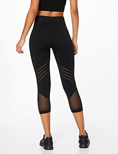 Amazon Brand - AURIQUE Women's Seamless Cropped Sports Leggings, Black (Black), 14, Label:L