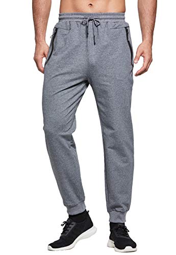 ZOXOZ Tracksuit Bottoms Mens Joggers Slim Fit Cotton Jogging Bottoms Mens Gym Sports Trousers Zip Pockets Sweatpants Dark Grey S
