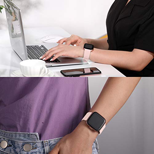 Wepro Compatible with Fitbit Versa Strap / Fitbit Versa 2 Strap - Smooth Silicone Classic Replacement Wristband Straps for Fitbit Versa/Versa Lite/Versa 2, Small Pink Sand