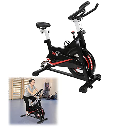 Yclty Home Exercise Bike,Indoor Cycling Stationary Spin Bikes training,Ideal Cardio Trainer Adjustable Magnetic Resistance Aerobic Workout with Bottle Holder for Fitness Gym,Super-Silent,Black and R