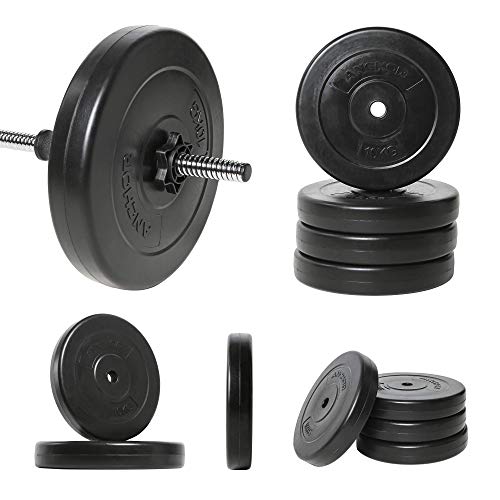 Weight plate disc vinyl (1 inch) weights set for lifting Dumbbell bars strength training home gym fitness workout 2.5kg, 5kg, 10kg, 20kg set (5kg x 2 = 10kg)