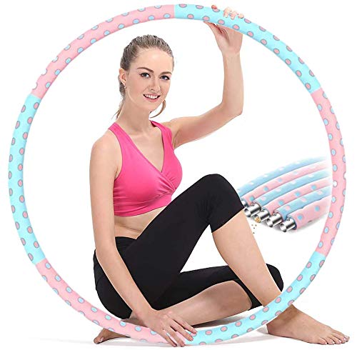 A86 Adult Hula Hoop, 1-5 kg Weighted Hula Hoop, Stainless Steel Fitness Hula Hoop, 6 Segments, Detachable, Suitable for Fitness / Weight Loss / Tummy Shaping, Blue / Pink