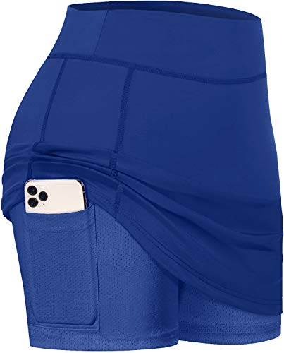 BLEVONH Women Tennis Skirts Inner Shorts Elastic Sports Golf Skorts with Pockets - blue - Medium