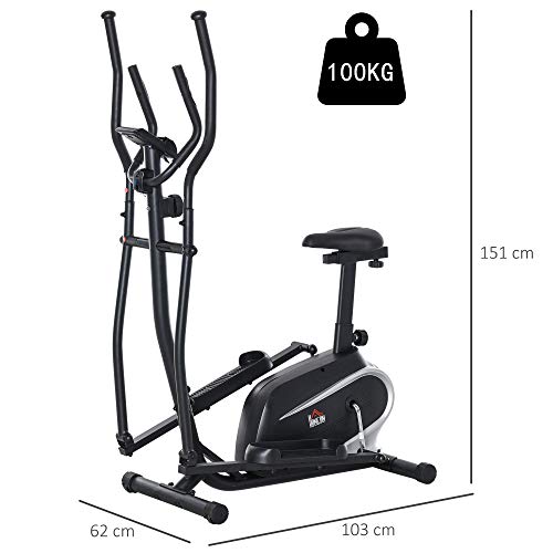 HOMCOM Magnetic Elliptical Cross Trainer Cardio Fitness Workout Elliptical Machine Exercise Bike Trainer with Flywheel & LCD Digital Monitor Display Phone Holder, for Home Office Gym Black