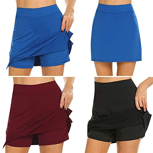 Women Active Skirts Female Running Tennis Skirt Elastic Ladies Workout Sports Short Skirts Comfortable (Color : BK, Size : L.)