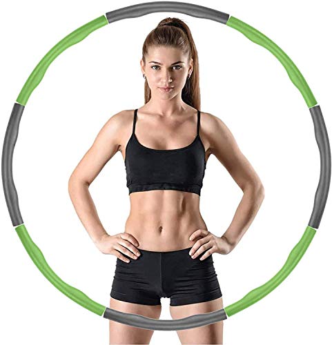 DOUMORE® Weighted Hula Hoop For Adults Fitness Hula Hoops Professional Quality | Wave Design 1kg Large 100cm Diameter 8 Sections | Green & Charcoal Colour | Gift for Youth Adults Ladies Lose Weight