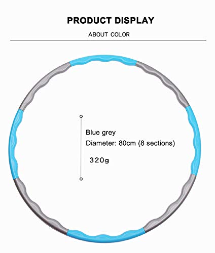 Fitness Hula Hoops Weighted Hoop for Adults Kids Folding Adjustable Workout Equipment Ring 8 Sections (Blue Grey)