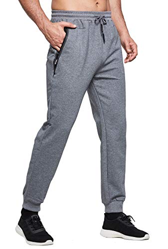 ZOXOZ Tracksuit Bottoms Mens Joggers Slim Fit Cotton Jogging Bottoms Mens Gym Sports Trousers Zip Pockets Sweatpants Dark Grey S