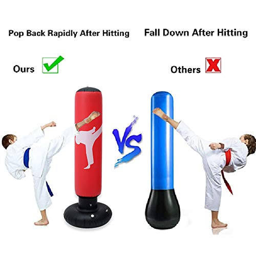 Free Standing Punch Bag for Kids 160cm Inflatable Boxing Punching Bag for Kids Ninja Boxing Bag Bounce Back for Practicing Karate, Taekwondo, MMA, Kids Adults Boxing Toy (Red)