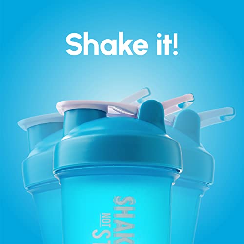 Shake That Weight 450ml Protein Shaker - Blue - With Storage Attachment For Protein and Diet Shake Powder, Wire Ball Mixer, Bag Attachment Loop