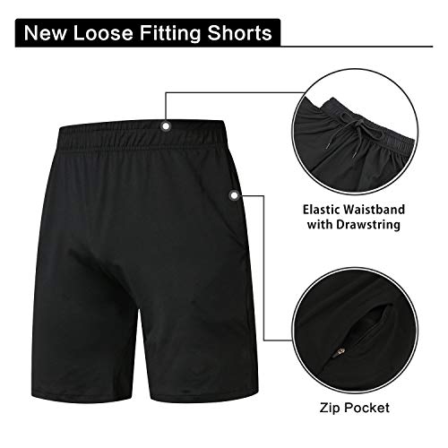 Niksa 3 Pack Gym Clothes for Men,Running Clothes Sports Wear Set,Base Layers Tops+Zip Pocket Draw String Loose Fitting Shorts+Compression Leggings for Workout (M)