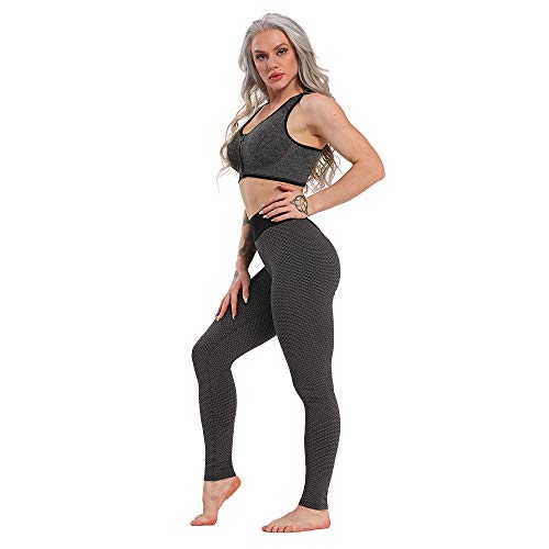 FITTOO Women Textured Leggings, Black, S