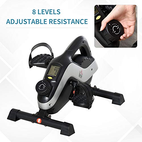 HOMCOM Portable Mini Pedal Exercise Bike 8 Levels Magnetic Resistance Cycle Leg Fitness Cardio Workout w/LCD Display Black