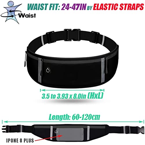 LocoJoy Best Comfortable More Soft Adjustable Running Belt with Reflective Strip That Fit All Phone and All Waist Sizes for Running, Workouts, Outdoor Sports,Training Money Belt & More, Pure Black