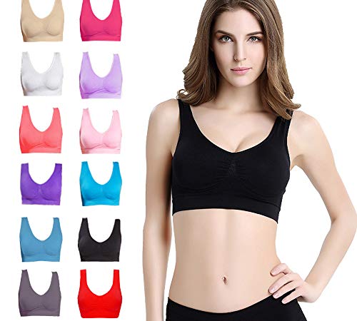 3 Pack of Simply Ultra Comfort Seamless Sport Style Bra with Removable Pads (6XL, White/Black/Nude)