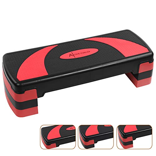 ACTIVE FOREVER Steppers for Exercise, Aerobic Step Board, Adjustable Height 10cm/15cm/20cm, Steps Equipment for Home & Office (Black Red) - Gym Store | Gym Equipment | Home Gym Equipment | Gym Clothing