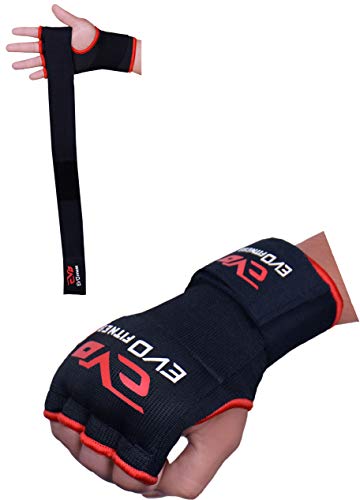 EVO Fitness Elasticated GEL Inner Gloves Boxing Bag Hand Wraps MMA Grappling UFC (Large/XL)