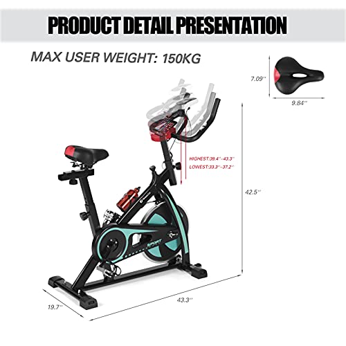 Yclty Stationary Spin Bikes,Indoor Exercise Bike,Belt Drive Flywheel Workout Bike Bicycle For Home Training,Fitness Gym Cycling Cardio Workout,Adjustable Handlebars & Seat, LCD Display
