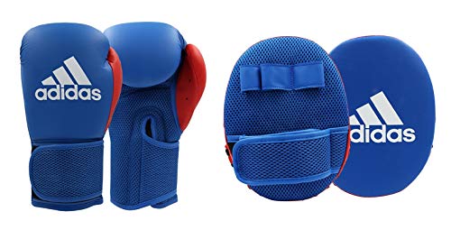 adidas Boxing Gloves and Focus Mitts Set Adult Men Women Kids Fitness Training Workout Gym Pads 10oz 6oz, Black