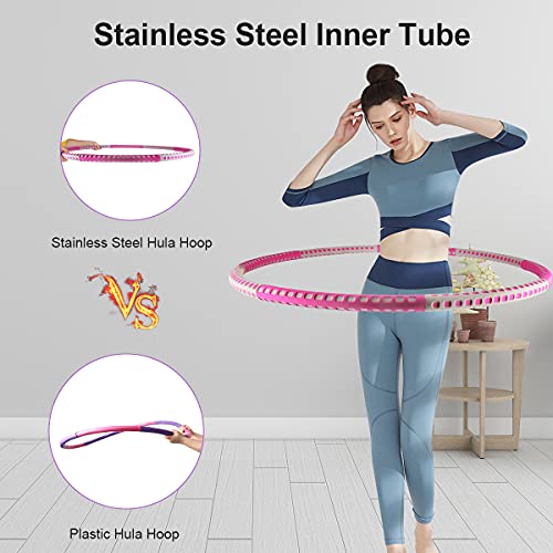 Braoses Weighted Hula Hoops For Adults Exercise, 8 Section Detachable Fitness Hula Hoop Ring with Stable Stainless Steel Core, Adjustable Weight Fitness Exercise Hoop For Fat Burning and Weight Loss