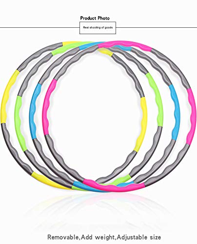 Fitness Hula Hoops Weighted Hoop for Adults Kids Folding Adjustable Workout Equipment Ring 8 Sections (Blue Grey)