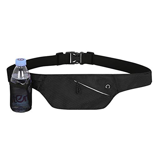 Sibosen Running Belt with Water Bottle Holder Waterproof Bum Bag Multifunctional Sports Running Wasit Bag for Climbing Fitness Travel Outdoor Activities,Fit Credit Cards, ID, Keys, Phone (Black)