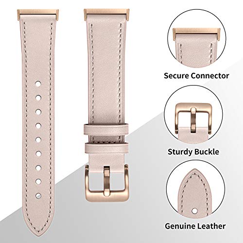 CeMiKa Compatible with Fitbit Versa 3 Strap Leather, Genuine Leather Straps Replacement Bands Compatible with Fitbit Versa 3 / Fitbit Sense, Women Men, Pink Sand