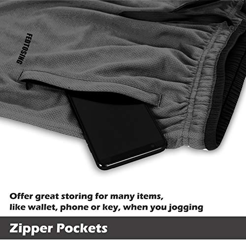 FEDTOSING Mens Track Suit Bottom Joggers Casual Workout Trousers Gym Sports Yoga Open Hem Loose Fit Grey Black L
