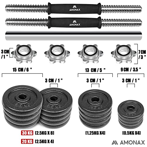 Amonax 20kg Cast Iron Adjustable Dumbbells Weight Set, Barbell Set Men Women, Strength Training Equipment Home Gym Fitness, Dumbell Pair Hand Weight, Bar Bells Free Weights for Weight Lifting