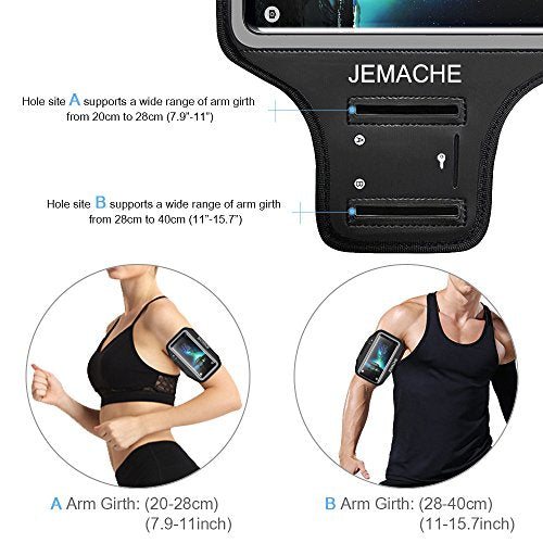 Galaxy S10+ S9+ S8+ Armband, JEMACHE Gym Run Jog Exercise Workout Arm Band for Samsung Galaxy S10 Plus, S9 Plus, S8 Plus with Key Holder Pouch (Black)