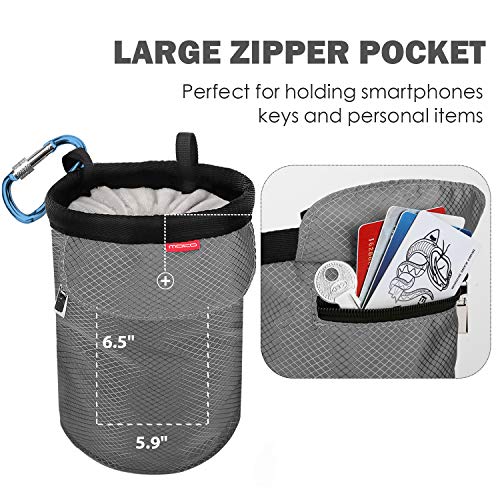MoKo Chalk Bag, Drawstring Rock Climbing Chalk Bag Bouldering Chalk Bag Bucket with Adjustable Belt & Zippered Pockets and Carabiner for Rock Climbing Weight Lifting Gymnastics Crossfit - Gray