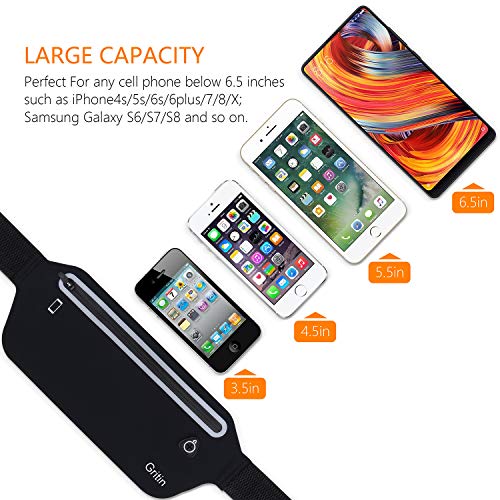 Gritin Running Belt, Waist Pack Fitness Belt With Headphone Hole - Soft Sweat-proof Fabric and Adjustable Elastic Strap for Waist Curve,Running and Other Outdoors