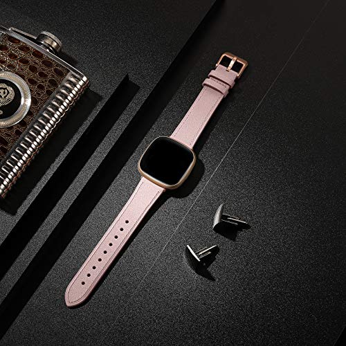 CeMiKa Compatible with Fitbit Versa 3 Strap Leather, Genuine Leather Straps Replacement Bands Compatible with Fitbit Versa 3 / Fitbit Sense, Women Men, Pink Sand