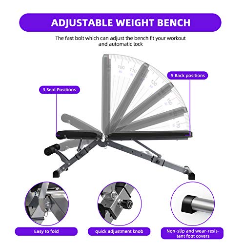 Aebow Weight Bench for Bench Press, Foldable Weights Bench Set, Flat Incline Decline Adjustable Lifting Home Gym Workout Weight Benches for Chest Leg Abs Full Body Strength Training Exercise