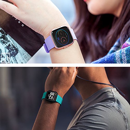 AMCC 8 Pack Straps compatible with Fitbit Versa 2 Strap/Fitbit Versa Lite Strap, Silicone Sport Replacement Strap fot Fitbit Versa Strap, Women Men (8-Pack C, Small)