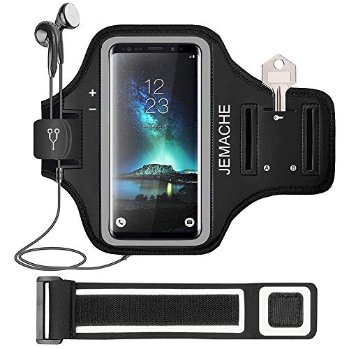 Galaxy S10+ S9+ S8+ Armband, JEMACHE Gym Run Jog Exercise Workout Arm Band for Samsung Galaxy S10 Plus, S9 Plus, S8 Plus with Key Holder Pouch (Black)