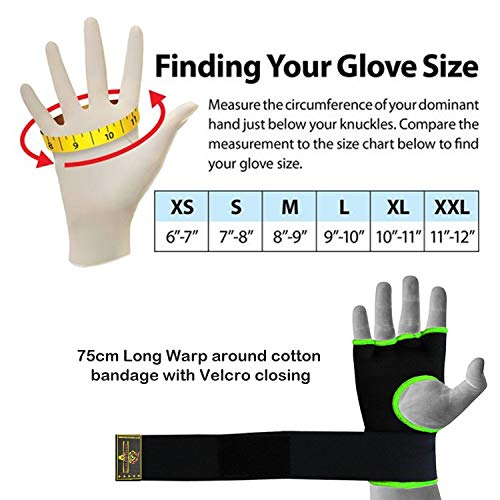 Pro Training Boxing Hand Wraps Inner Gloves by Athletics Gear| Half Finger Elastic Bandages Mitts MMA Punching Fist Protector (Black/Green, Small)