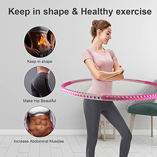Braoses Weighted Hula Hoops For Adults Exercise, 8 Section Detachable Fitness Hula Hoop Ring with Stable Stainless Steel Core, Adjustable Weight Fitness Exercise Hoop For Fat Burning and Weight Loss