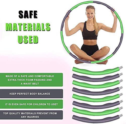 DOUMORE® Weighted Hula Hoop For Adults Fitness Hula Hoops Professional Quality | Wave Design 1kg Large 100cm Diameter 8 Sections | Green & Charcoal Colour | Gift for Youth Adults Ladies Lose Weight