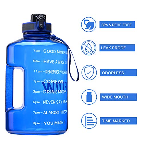 ETDW Gallon Water Bottle BPA Free, 74oz Motivational Large Water Bottle with Time Marker Leak Proof Gym Bottle Jug with Handle for Outdoor Activity BLUE