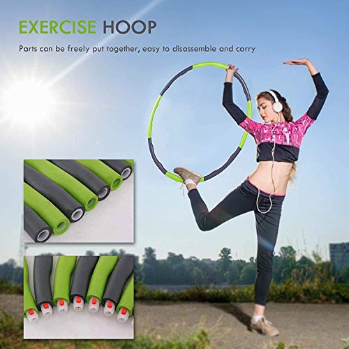 DOUMORE® Weighted Hula Hoop For Adults Fitness Hula Hoops Professional Quality | Wave Design 1kg Large 100cm Diameter 8 Sections | Green & Charcoal Colour | Gift for Youth Adults Ladies Lose Weight