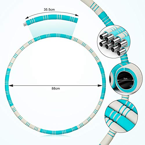 Awroutdoor Weighted Hula Hoop for Exercise, 8 Sections Stable Stainless Steel Core with Thickened Double-layer Foam, Slimming Circle Fitness Hoola Hoop Exercise Ring for Weight Loss, Bodybuilding