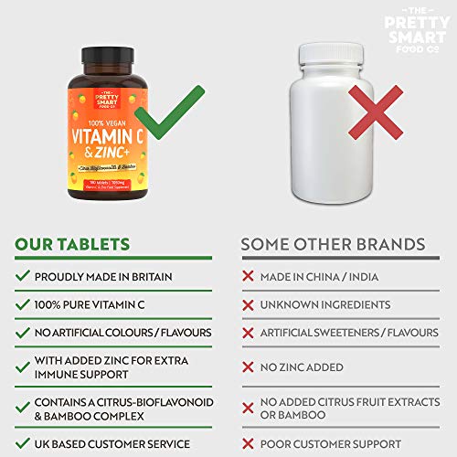 Powerful Vitamin C and Zinc Tablets - Vitamin C 1000mg with Zinc - 6 Month's Supply - Boosted with Citrus Bioflavonoids & Bamboo - For The Maintenance of a Normal Immune System - 180 Tablets - UK Made