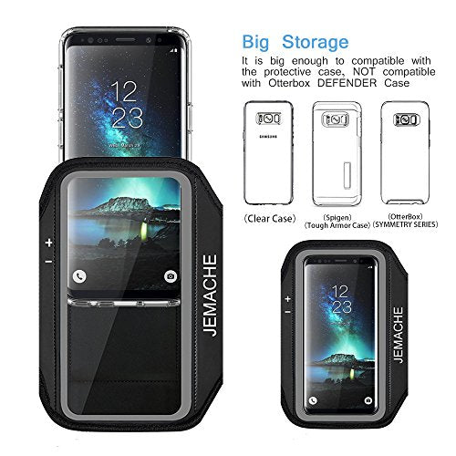 Galaxy S10+ S9+ S8+ Armband, JEMACHE Gym Run Jog Exercise Workout Arm Band for Samsung Galaxy S10 Plus, S9 Plus, S8 Plus with Key Holder Pouch (Black)